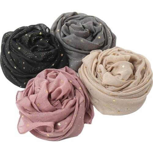 2021 Newest Plain Cotton Glitter Muslim Hijabs Shawls Women Fashion Headscarf Large Size Head Wraps Turbans Foulard 1PC Retail