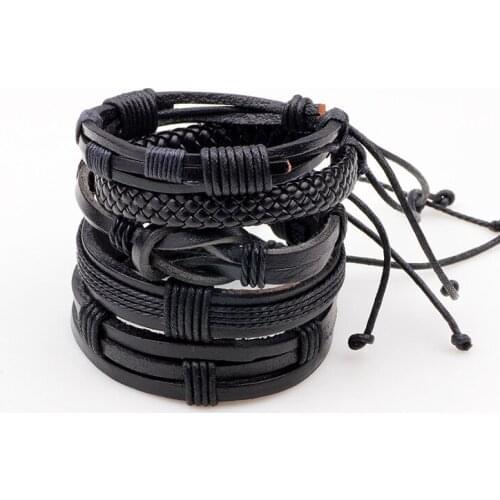 5pcs/set Handmade Braided Genuine Leather Genuine Leather Hemp Rope Punk Vintage Women Casual Bracelets Men Gift Jewelry