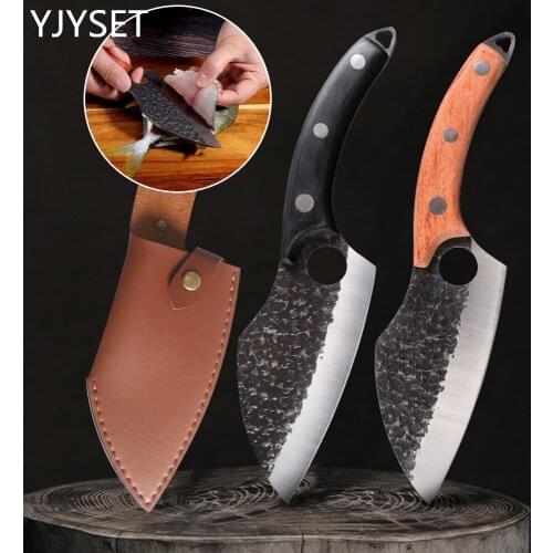 Portable Forged Kitchen Knife Cutting Ring Meat Cleaver Camping Slicing Knife Multi-Purpose Sharp Tactics Boning Knife Covers