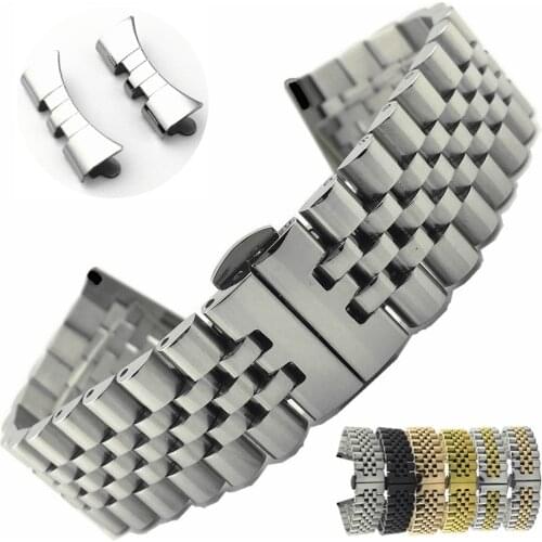 Butterfly Buckle Stainless Steel Watchband Bracelet Solid Metal Watch Strap Curved End Link 12mm 14mm 16mm 18mm 20mm 22mm