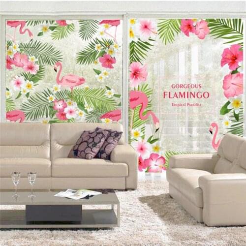 Garden Gorgeous Flamingo Flower Window Glass Sticker Decal Bedroom Living Room Wall Art Home Decor Poster Mural Wedding Decor