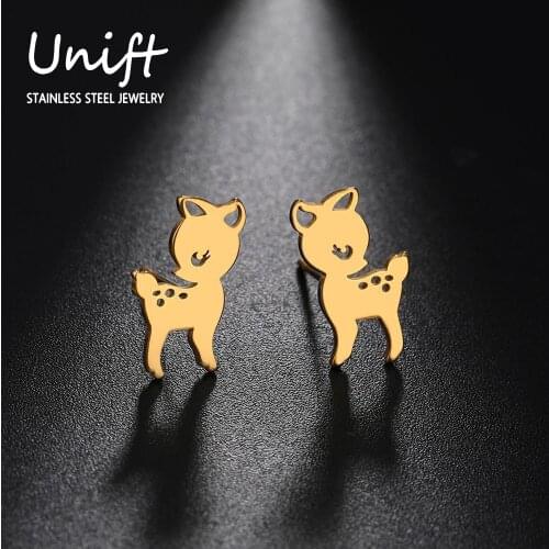 Unift Minimalism Cute Deer Animal Stud Earrings For Women Beautiful Stainless Steel Fashion Jewerly Wholesale Accessories Gifts