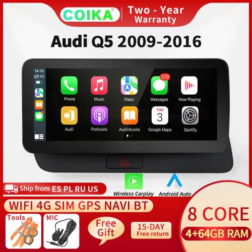 Android 10.0 System Carplay 4G WIFI Car Radio For Audi Q5 2009-2016 With 4+64G IPS Touch Screen Google BT 8 Core GPS Navi Stereo