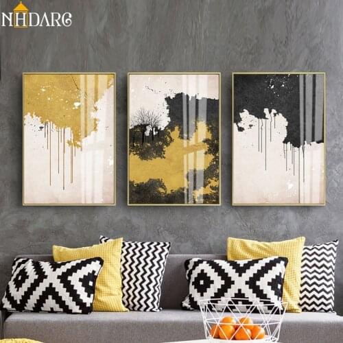 Modern Yellow Gray Abstract Decoration Poster and Prints Canvas Art Painting Wall Pictures for Living Room Home Decor Wall Decor