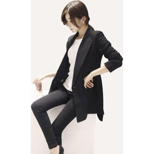 Spring and autumn womens commuter small suit in the long paragraph casual slimming large size long-sleeved suit simple coat