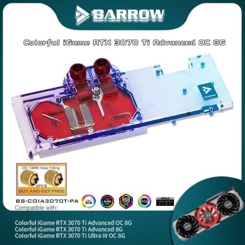 Barrow GPU Water Block For Colorful iGame RTX 3070 TI Advanced OC / Ultra W OC 8G ,VGA Water Cooling System BS-COIA3070T-PA