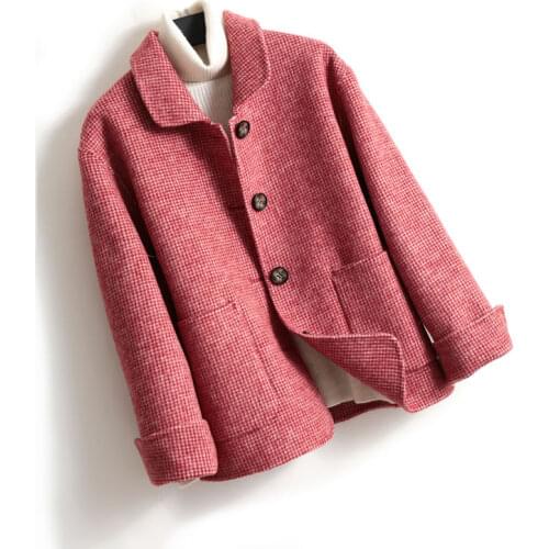High Quality Short Double-faced Wool Coat Women Loose Single-breasted Doll collar Wool Jacket Coat Female Solid Outwear Abrigos