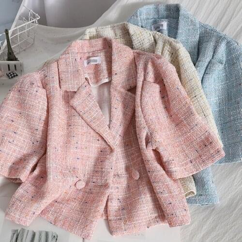 Small Fragrance Wind Tweed Luxury High Quality Short Jacket Female 2021 Summer New Shirt Double Breasted Jackets Coat
