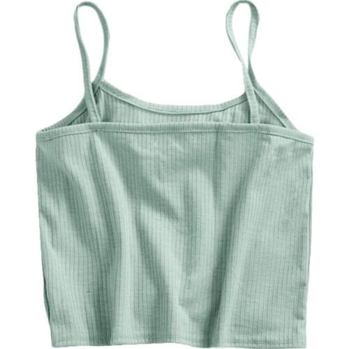 Women Sleeveless Cropped Tank Top Ribbed Knit Solid Color Slim Basic Camis Vest A69C