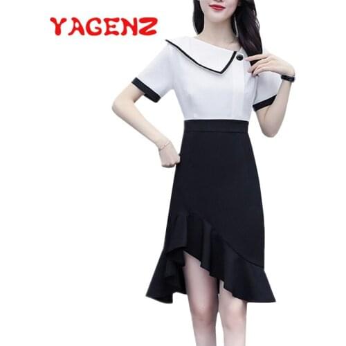 YAGENZ Plus size Dresses For Women Summer Woman Dress Sexy Fishtail Dress Vestido De Mujer Black and white stitching dress 803