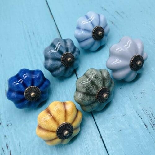 1pcs Cabinet Knobs Handles Multi-color Glazed Ceramic and Antique Pumpkin Pulls for Drawer Closet Dresser Cupboard Wardrobe