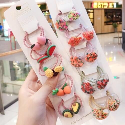 10Pcs/Set Baby Girls Scrunchies Kids Hair Accessories Cartoon Elastic Hair Bands Flower Ponytail Holder Children Hair Ropes