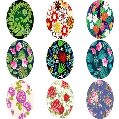 10pcs/lot Oval Glass Cabochon Retro Vintage Flowers Green Plants Photo Glass Demo Flat Back 13x18mm/18x25mm Jewelry Findings