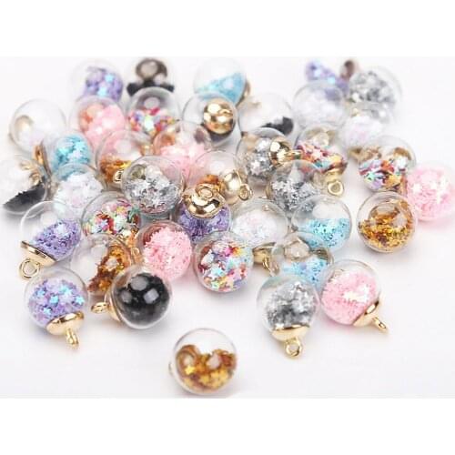 10pcs / pack 16mm Colored Glitter Little Star Wishing Bottle Crystal Glass Ball Pendant Necklace Hair Rope Earrings Accessories