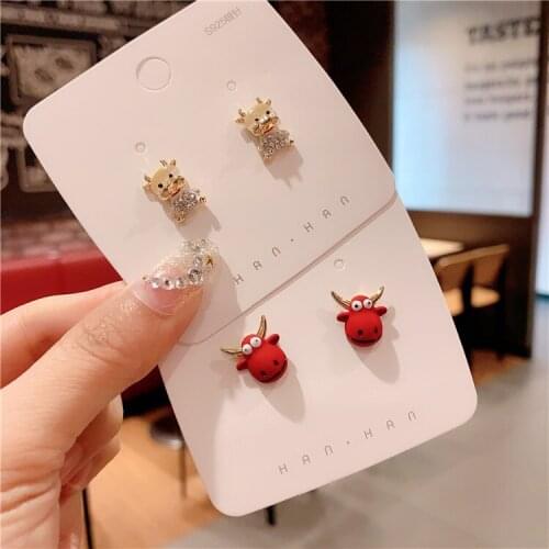 Fashion Lovely Earrings for Women Crystal Metal Bull Ox Cow Stud Earrings Small Cattle Jewelry
