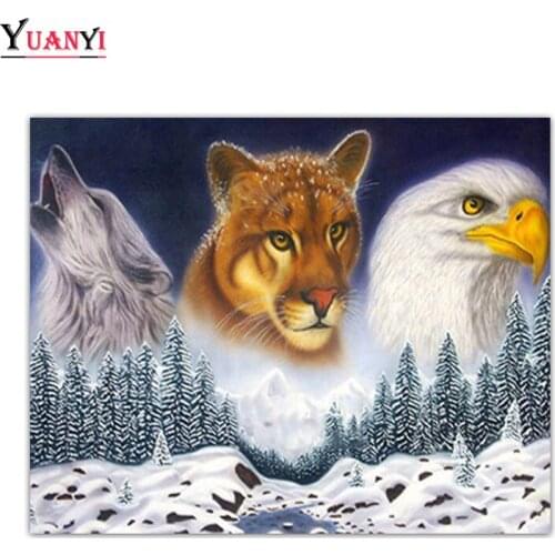 5D Full Round / Square Diamond Embroidery Leopard wolf bald eagle Diamond Mosaic Snow landscape animals Painting Cross Stitch