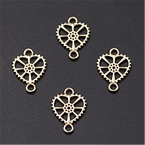 8pcs Color preserving electroplating Kc Gold Hollow peach Heart Charm Bracelet Earrings DIY Metal Jewellery Alloy Connectors