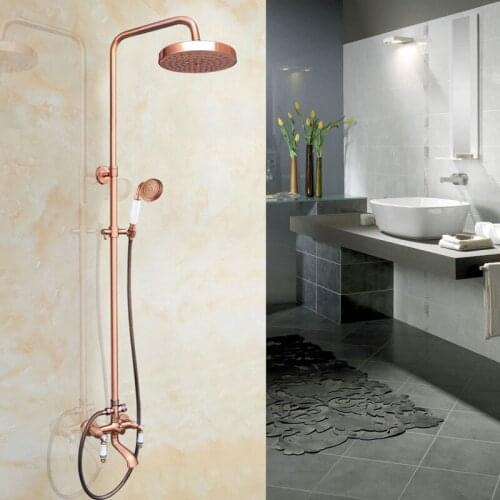 Antique Red Copper Brass Bathroom Shower Faucet Set Bathtub Shower Faucet Bath Shower Tap Rainfall Shower Head arg545
