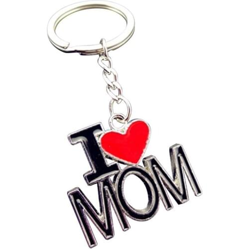 Bespmosp Charm I Love MOM Red Heart Stainless Steel Keyrings Keychain Family Party Mother Women Key Chains DIY Jewelry Car Bags