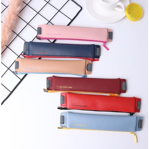 PU Leather Mini Pen Bag Eco-friendly Elastic Book Pencil Case Portable Notebook Journal Pencil Holder Office Student Stationery