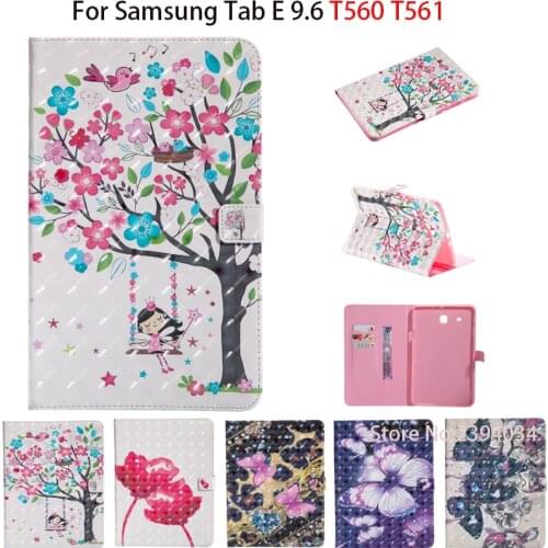 3D Colorful Case For Samsung Galaxy Tab E 9.6 T560 SM-T560 T561 Smart Case Cover Funda Tablet Fashion PU Leather Stand Shell