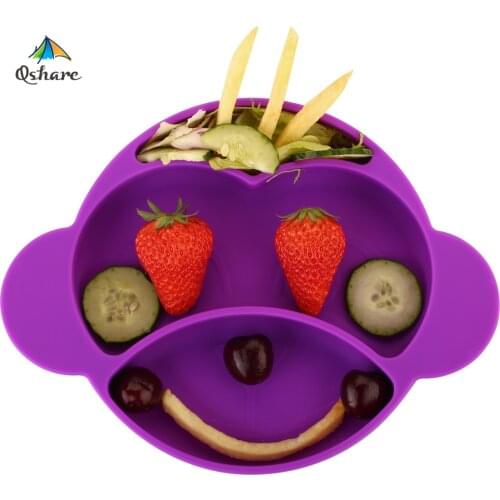 Qshare Baby Food Dishes Prato Infant Plate Kids Silicone Bowl Monkey Tableware Fruit Dishes Baby Dinnerware Placemat Baby Bowl