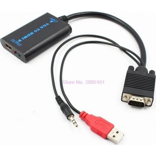 Dhl or fedex 100pcs VGA to HDMI Converter Male to Female 1080P USB VGA To HDMI Output HD Audio Video Cable Converter