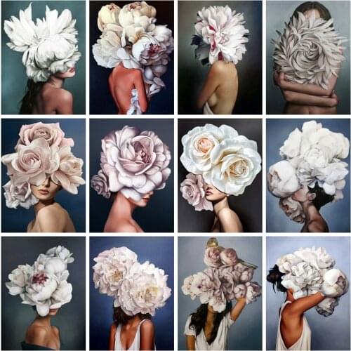 HUACAN Full Square Drill Diamond Embroidery Portrait Craft Kit 5D DIY Diamond Painting Flower Diamond Mosaic Girl Handmade Gift