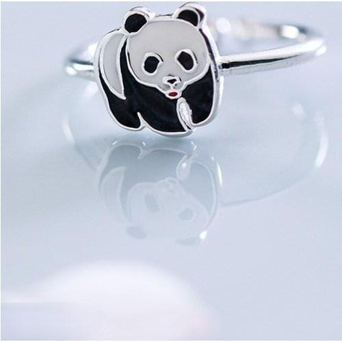 Classic Trendy Cute Panda Ring Charm Temperament Lady Silver Color Opening Adjustable Ring Trend Lady Cocktail Party Accessories