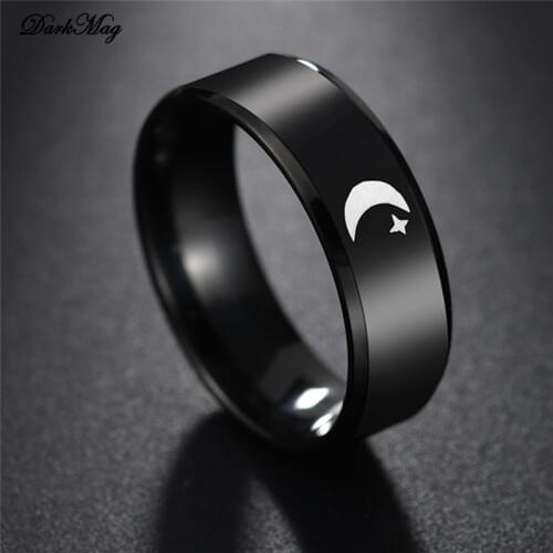 DarkMag Black Titanium Stainless Steel Ring Moon Star Islam Religious Couples Rings Game Power Lovers Jewelry