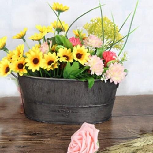 2Pc Garden Plant Pot Decorative Vintage Succulent Planter Iron Flower Pot Home Decor Planter Zinc Coat Bucket Boxes