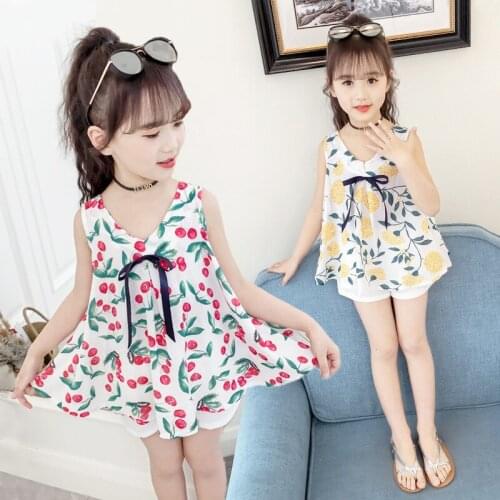 Summer trend explosions skirt shorts suit printing Korean version of the new girls princess dress childrens clothing childrens
