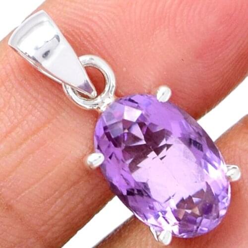 Lovegem Faceted Amethyst Pendant 925 Sterling Silver, 28 mm, AP0940