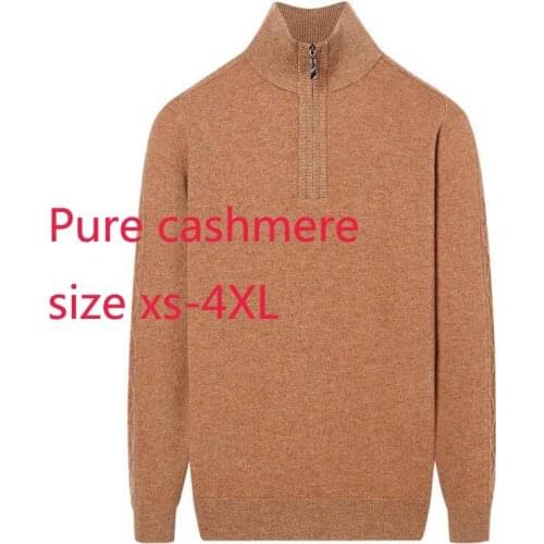 New High Quality Autumn Winter Men Pure Cashmere Half High Zipper Collar Thickened Warm Computer Knitted Sweater Plus Size S-4XL