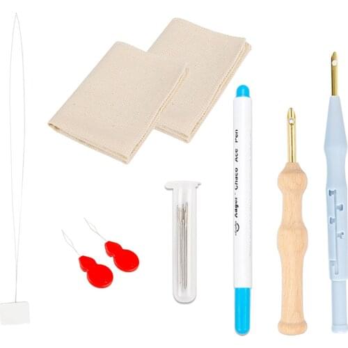 8x Punch Needle Embroidery Kit, Poking Punch Needle Pen Set with Cloth Tool