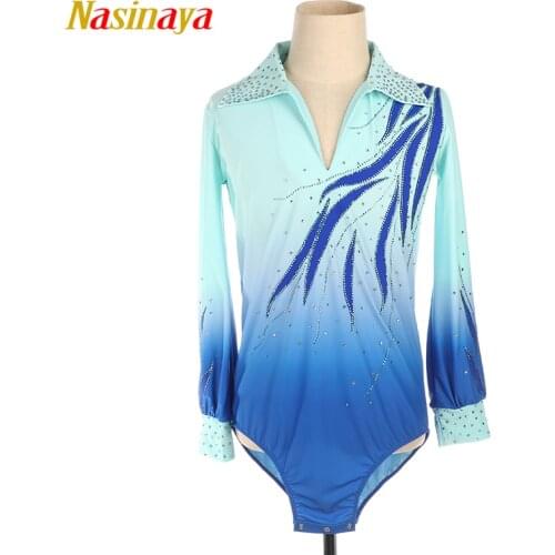 Nasinaya Boys Man Figure Skating Performance Clothing Customized Competition Ice Skating Leotard Kids Gymnastics Gradient Blue