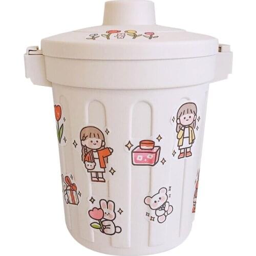 Desktop Waste Bins Trumpet Small Garbage Can Plastic Stickers Trash Bedroom Korean Style with Lid Household Cleaning Storage Box