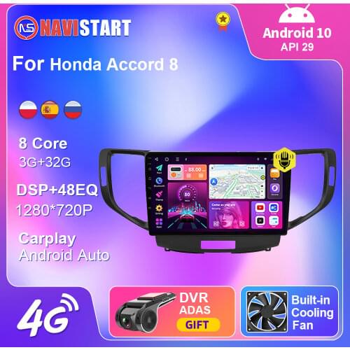 2Din For Honda Accord 8 2009 2010 2011 2012 2013 4G WIFI GPS Navigation Car Android Auto Carplay 2 din Android 10 No DVD Player