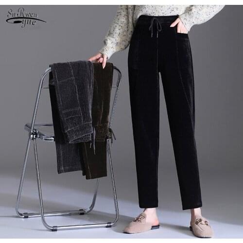 Autumn Elegant Long Pant Winter Fashion Pants for Women Harem Pant Plus Size Slim Casual Pants Velvet Trousers Pencil Pant 16446