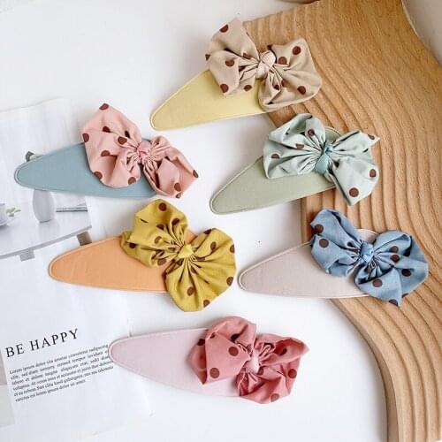 Pink Green Yellow Blue Khaki Bowknot Cloth Dots Alloy Hair Accessories Barrettes Hair Clips & Pins Headwear for Women