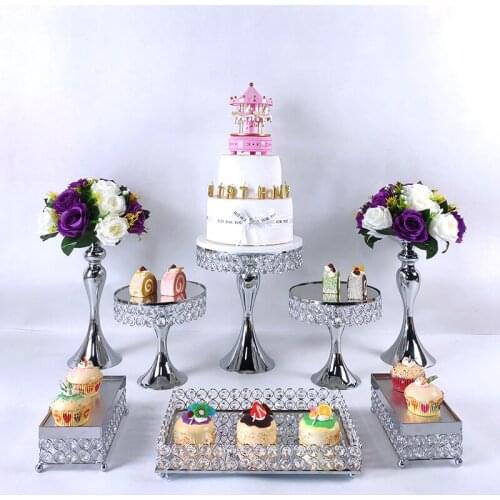 Silver Gold Beautiful Tray 2 tier - 3 tier Cupcake Stand Dessert Display Decoration Tools Wedding Crystal Mirror Cake Stand set