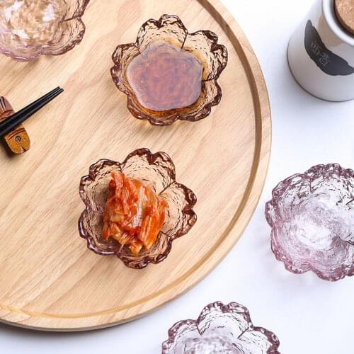 Japanese Sakura Shape Seasoning Glass Dish Household Kitchen Sauce Transparent Bowl Ice Cream Salad Seasoning Plate Tableware