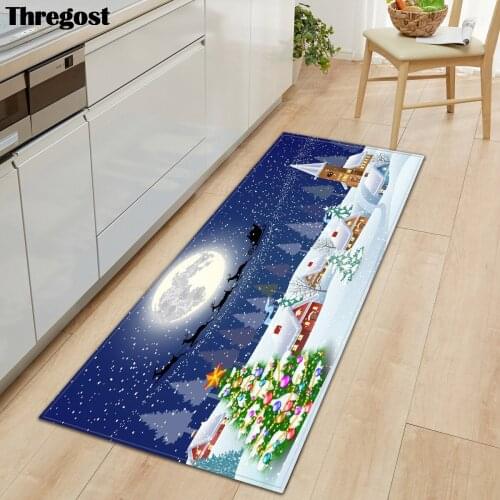 Thregost Kitchen Carpet Bedroom Living Room Hallway Floor Rugs Anti-slip Entrance Doormat 3D Christmas Home Decor Bedside Mat