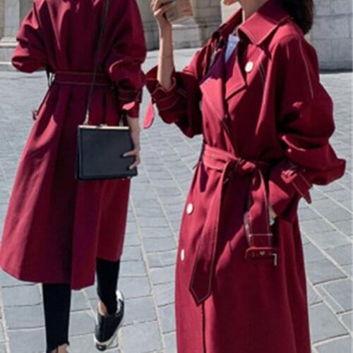 Goddess Fan Temperament Trench Coat 2021Spring Autumn New Korean Fashion Mid-Length All-Match Retro Windbreaker Coat Female A547