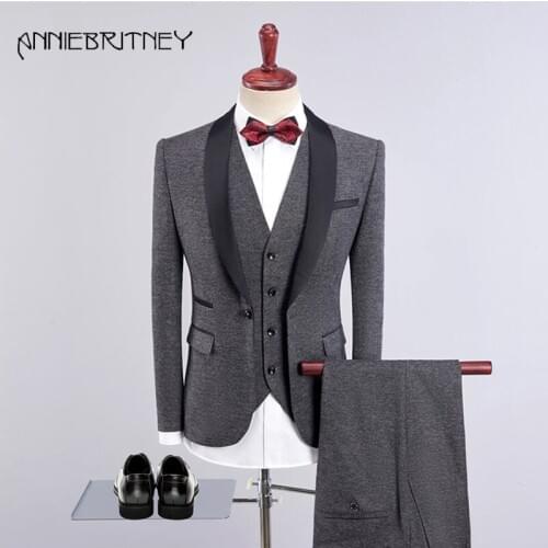 Wine Red Men Suits 2018 Wedding Suits for Men Blazer Slim Fit Groom Tuxedos Mens Classic Suit 3 Pieces (Jacket+Pants+Vest)