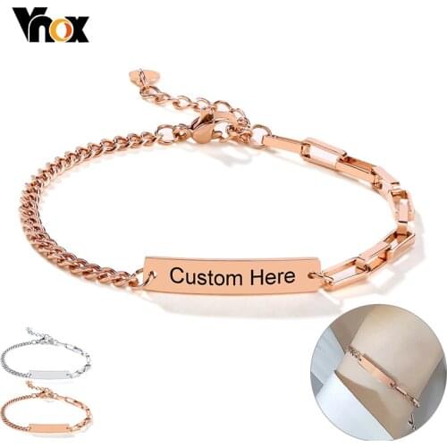 Vnox Elegant Customized Women Chain Bracelet Curb Lara Rectangle Chain Stainless Steel Metal Party Personalize BFF Sister Gift