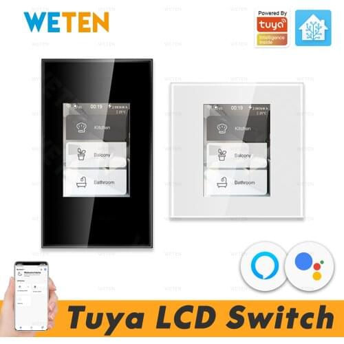 Tuya Smart Life Wifi Wall Light Switch with LCD Screen, Support Home Assistant Alexa Google Home US EU 110V 220V Energy Monitor
