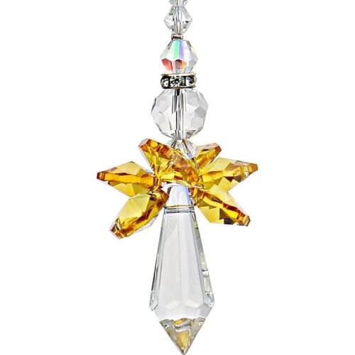 H&D Yellow Crystal Angel Suncatcher Hanging Crystal Prisms Sun Catchers Pendant Healing Ornament Decor Gift For Home Decoration