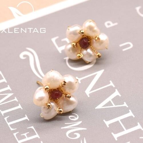 XlentAg Original Natural Fresh Water Pearl Handmade Cute Flower Stud Earrings For Women Luxury Jewelry Boucle D'oreille GE0589