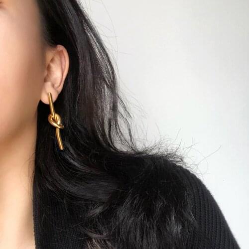 Brass With 18k Gold Twist Knot Drop Earrings Women Jewelry Party T Show Gown Runway rare Korean Japan Trendy INS